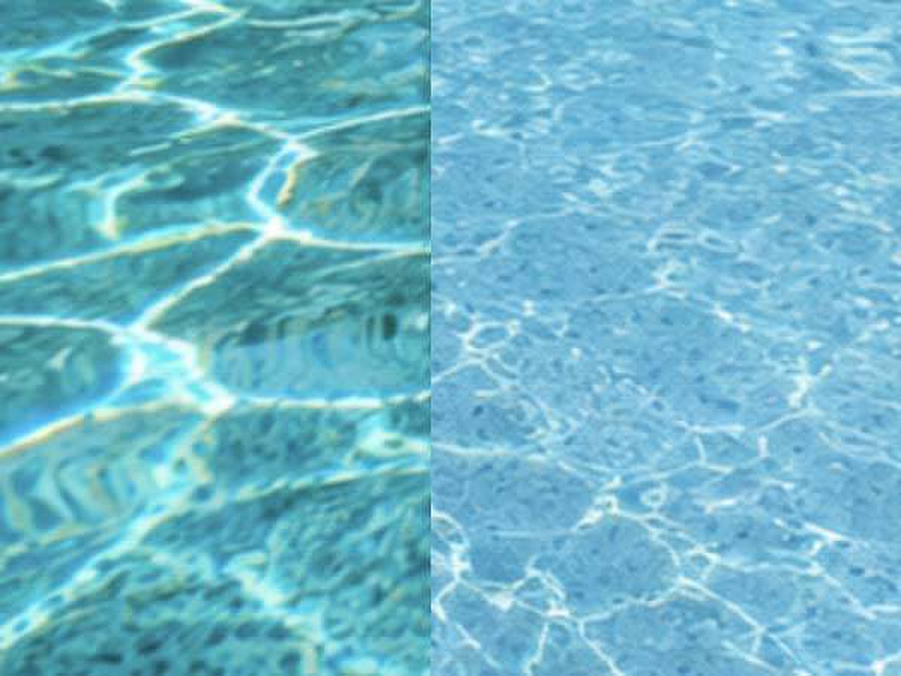 Side by side pool water comparison between a dark teal finish and a light blue finish at a Delray Beach residence
